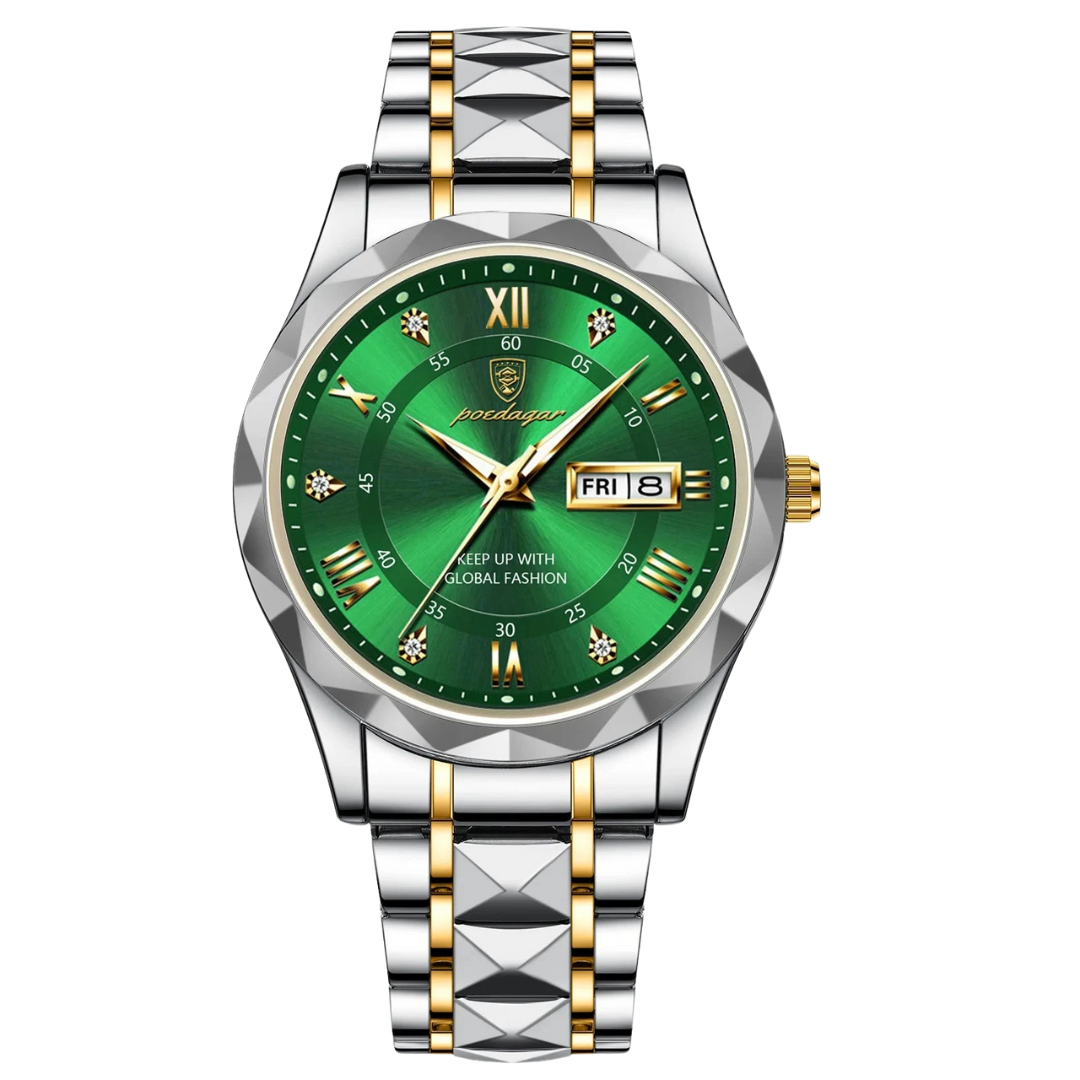 Relógio Poedagar Quartz Luxe prata dourado verde